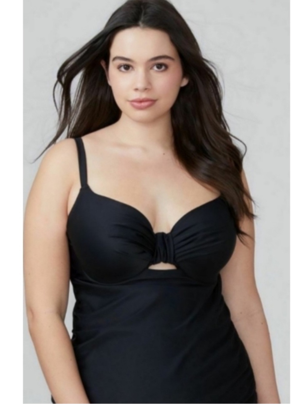 Lane Bryant Cacique 46C Black Balconette Built in Bra Swim Top Tankini Keyhole